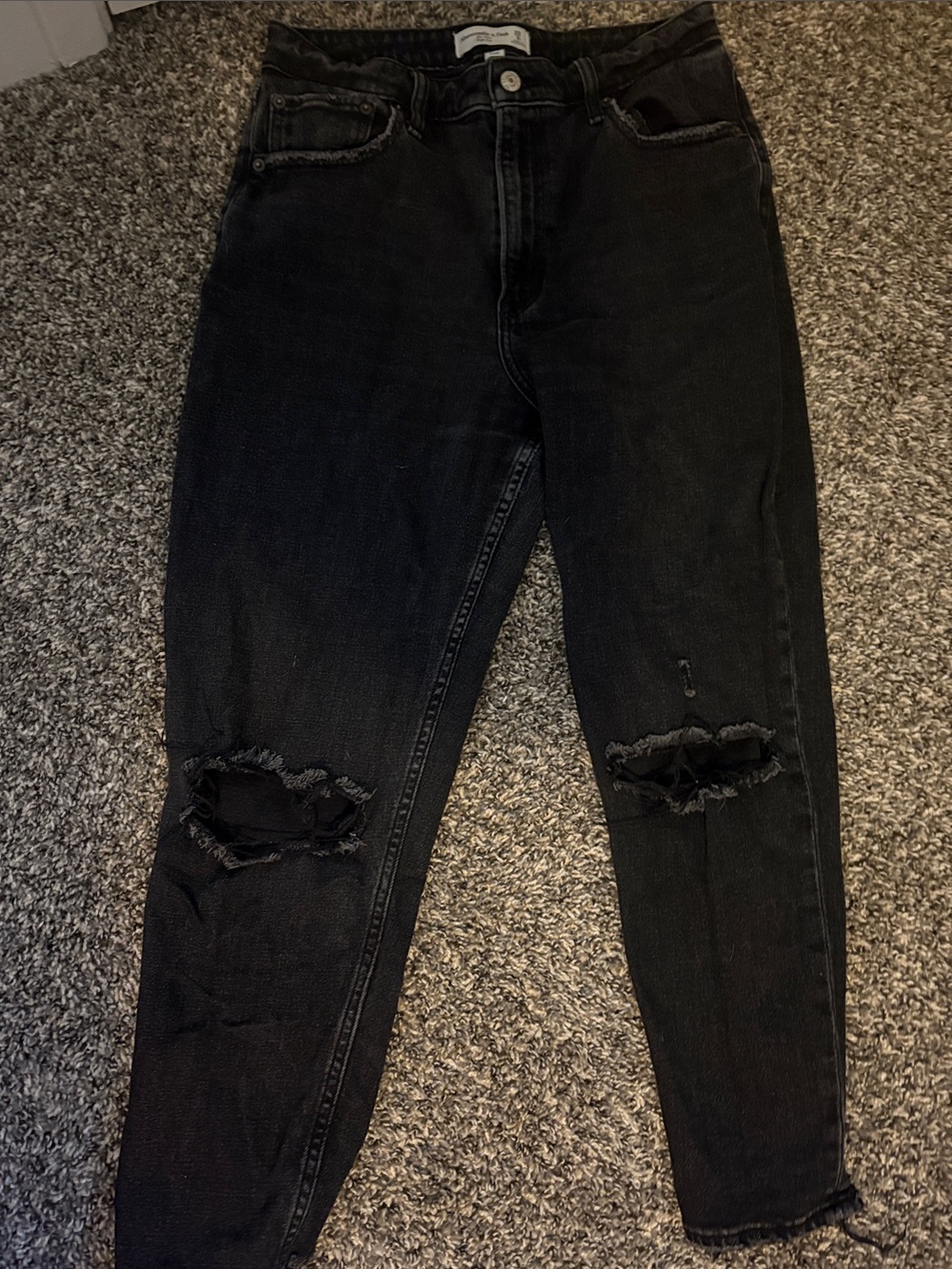 Abercrombie & Fitch Black Distressed Boyfriend Jeans with Knee Rips